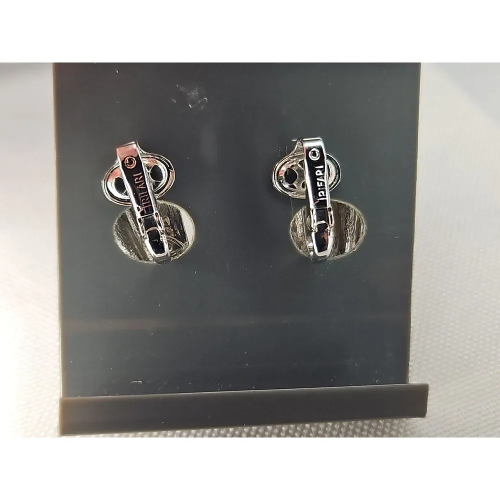 Vintage Trifari Clip-On FAN EARRINGS‎ Teardrop Black & Silver 80s New Old Stock